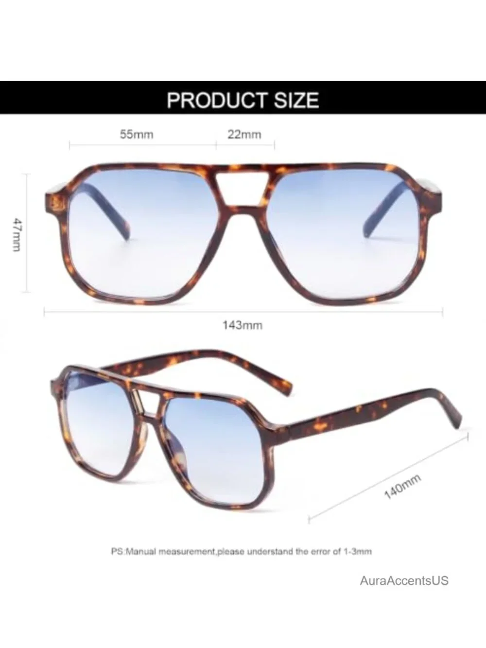 Oversized Aviator Sunglasses UV400 Protection Lightweight